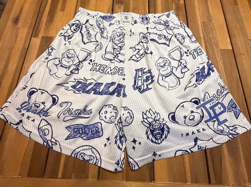 Inaka Power Mesh Shorts Size L White Blue Doodle
